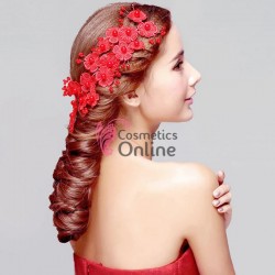 Tiara Ti055 argintie pentru mirese cu perle si dantela Alba/ Rosie